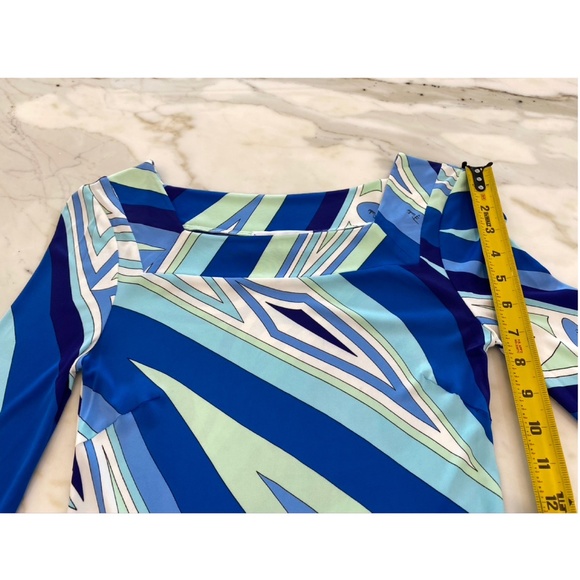 EMILIO PUCCI BLUE MULTI SQUARE NECK BELL SLEEVE DRESS SIZE IT 38 / US 4 - Picture 11 of 16